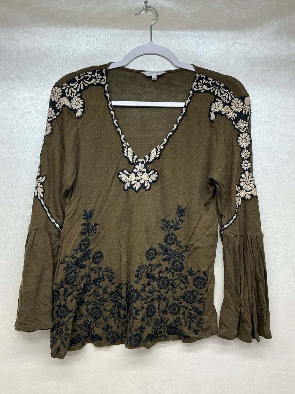 Lucky Brand Women's Olive Green Boho Blouse